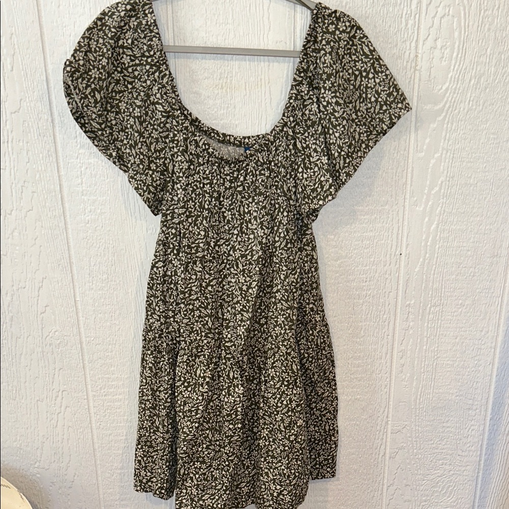 NEW Old Navy Mini Floral Swing Dress Green & White Floral